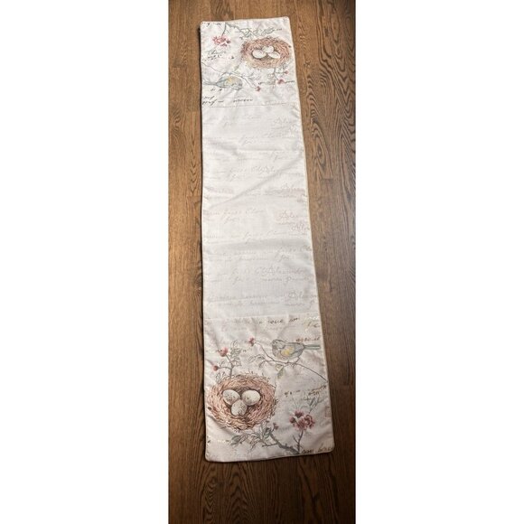 Birds Nest Table Runner Embroidery Spring Summer French Lettering 70x16” - Picture 7 of 8